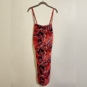 Ruched Mesh Marble Mini Dress